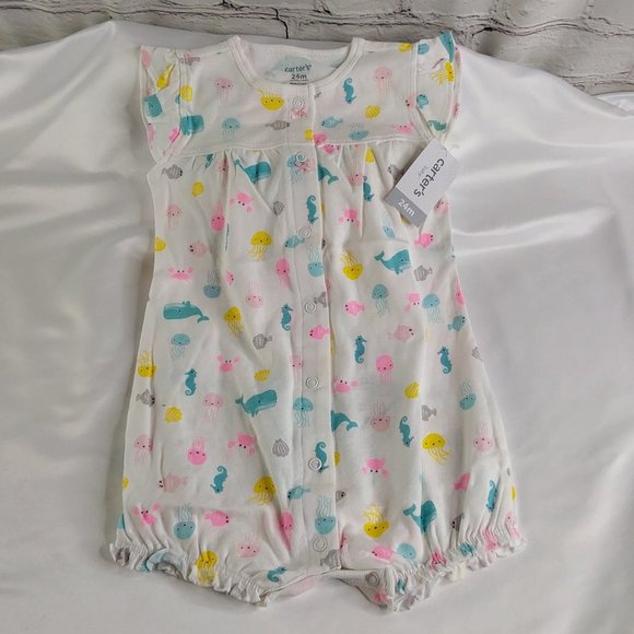 'CARTER'S' ROMPER OUTFIT SEA LIFE & WHALE ON MY BUM - Picture 2 of 11
